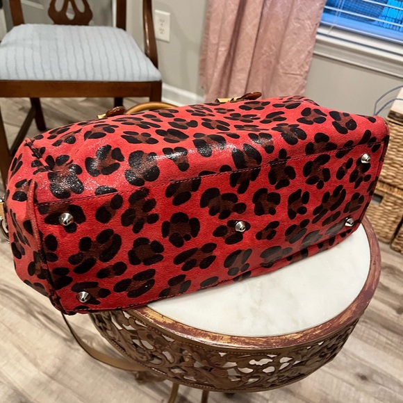 Used Maurizio Taiuti Stylish Red Leopard Print Leather Handbag - Picture 2 of 12